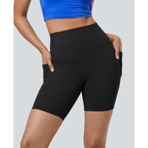 Halara So Cinched Side Pocket High Waisted Biker Yoga Shorts Sz Large Black